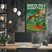 Whimsical Reindeer Dunk with Elves Sports Poster