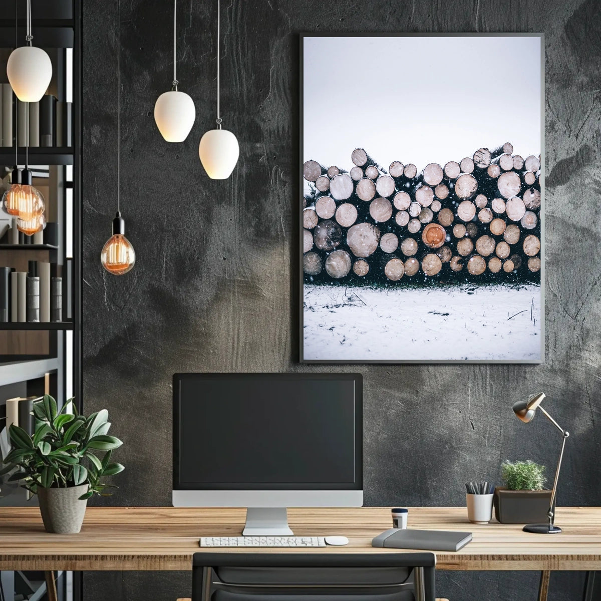 Winter Log Pile Poster