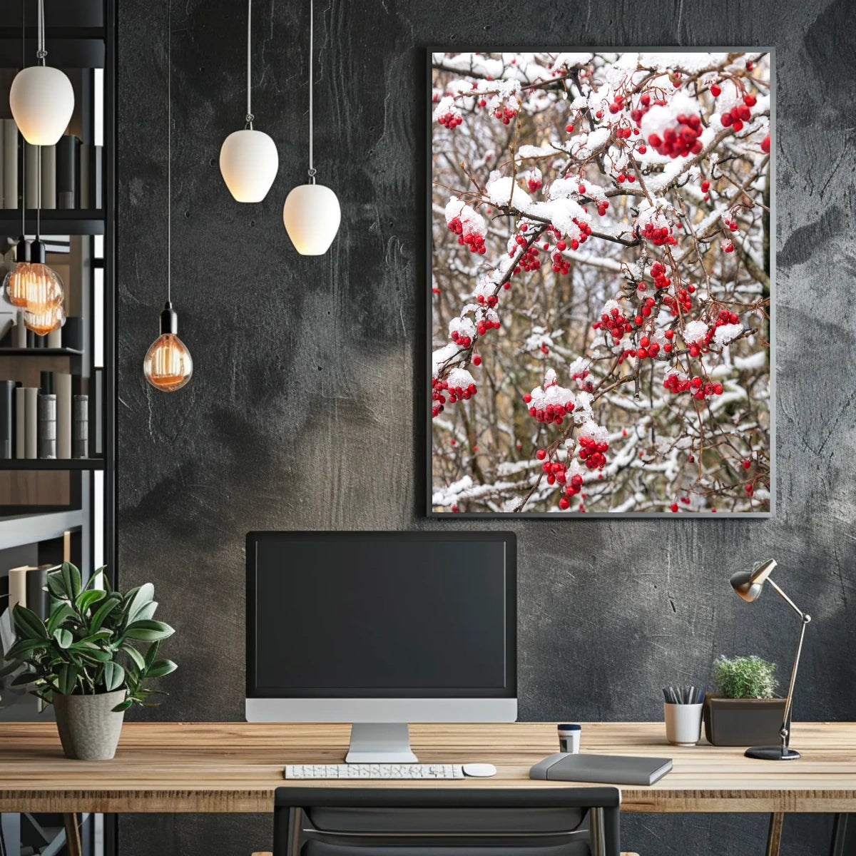 Wintry Red Berries Artwork - Abstract or Artistic Poster