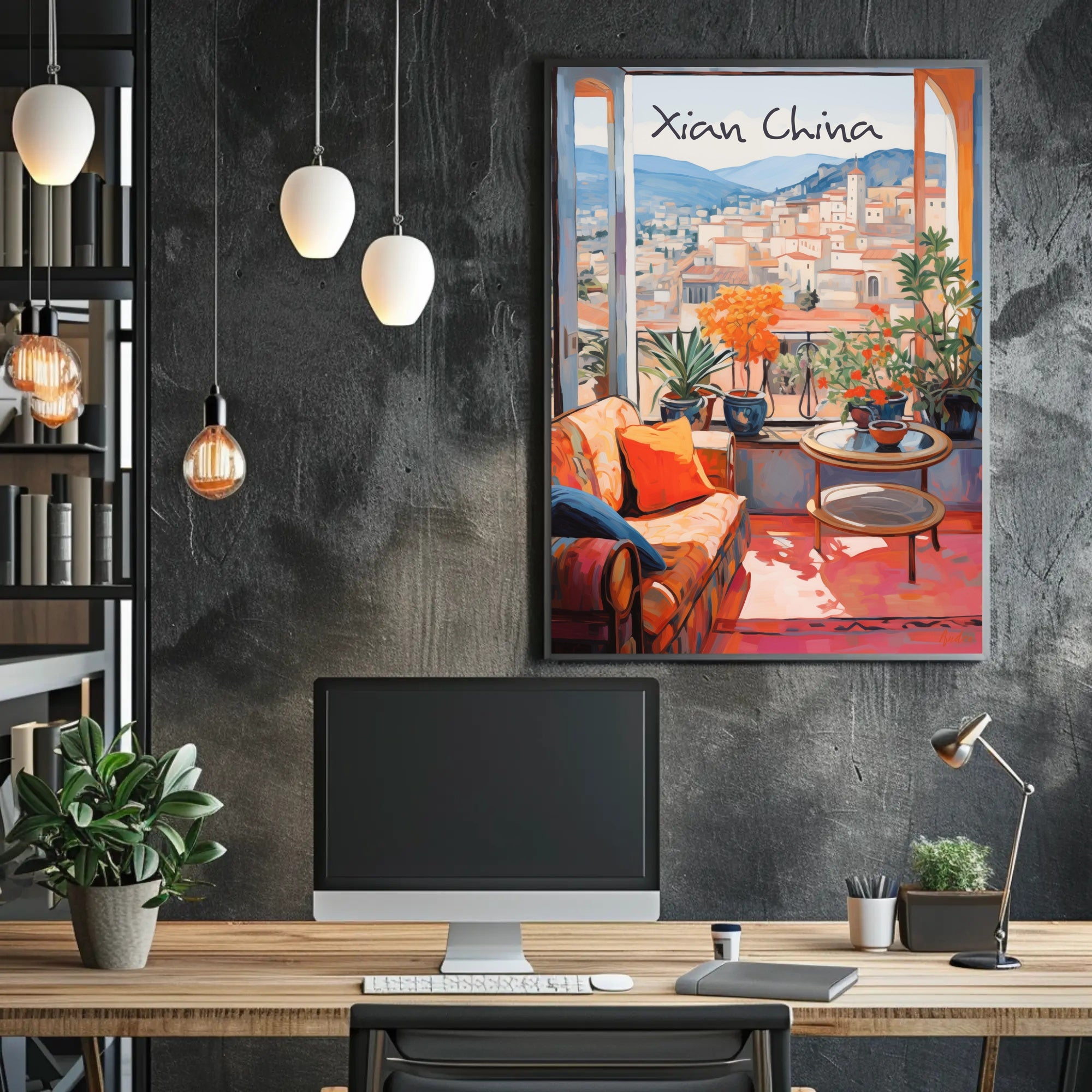 Vibrant Cityscape in Xian China Modern Travel Poster