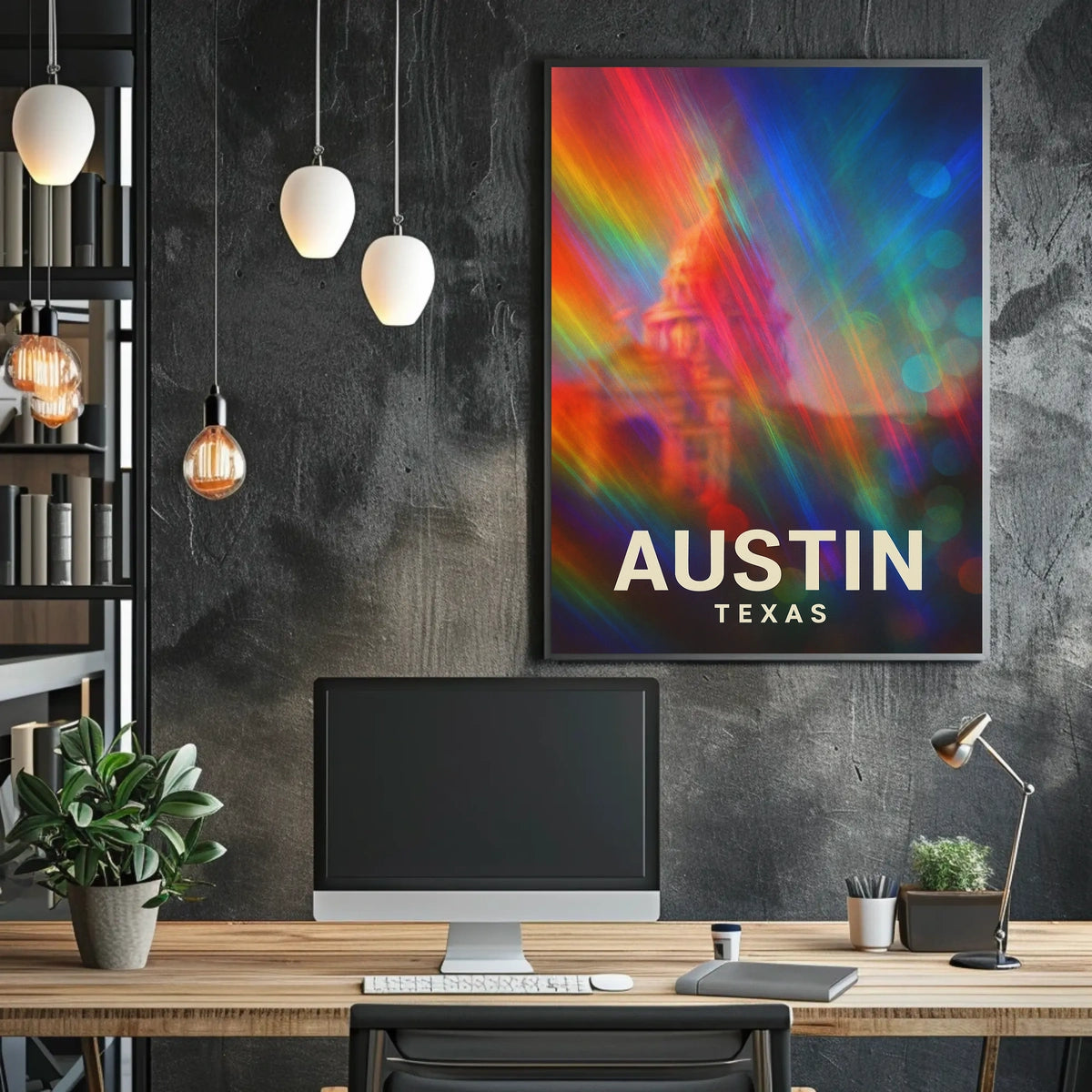 Austin Texas Vibrant Cityscape Digital Painting Pop Art Urban Skyline Travel Inspired Poster