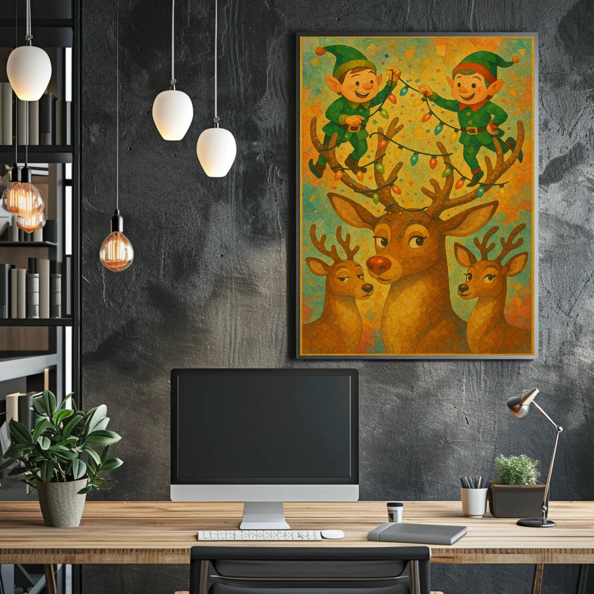 Festive Elves And Reindeer Poster