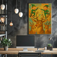 Festive Elves And Reindeer Poster