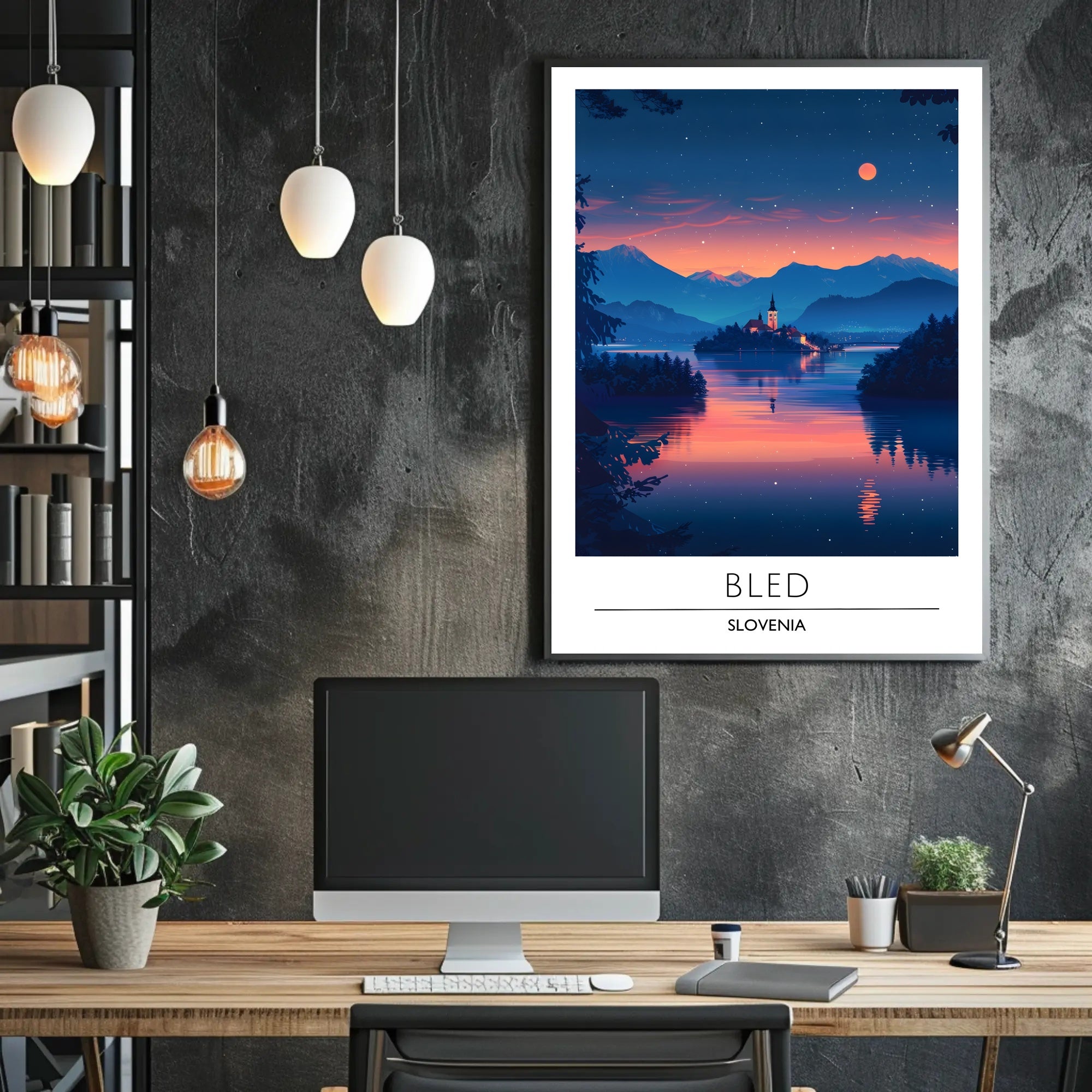 Lake Bled Serene Sunset Travel Poster