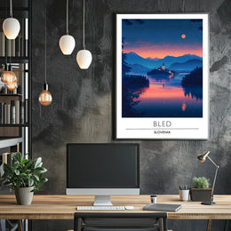 Lake Bled Serene Sunset Travel Poster