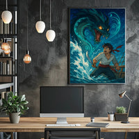 Young Adventurer Battles Sea Dragon - Fantasy or Mythology Poster