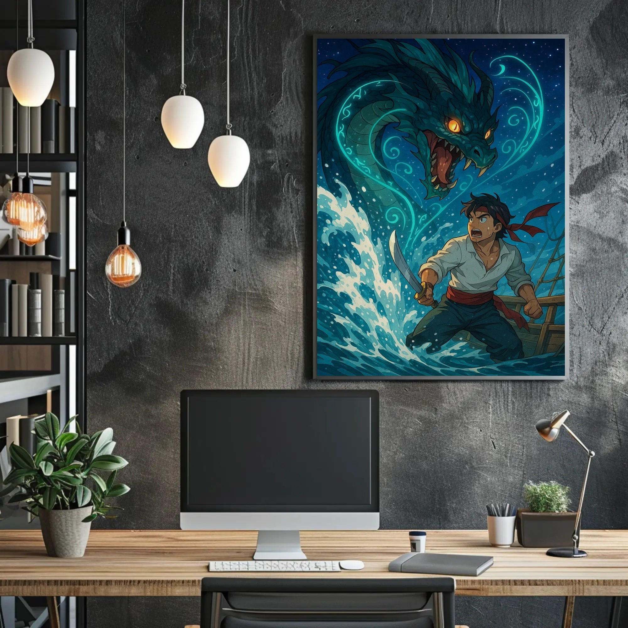 Young Adventurer Battles Sea Dragon - Fantasy or Mythology Poster