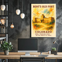 Bent's Old Fort Watercolor Poster: Historic Trading Post