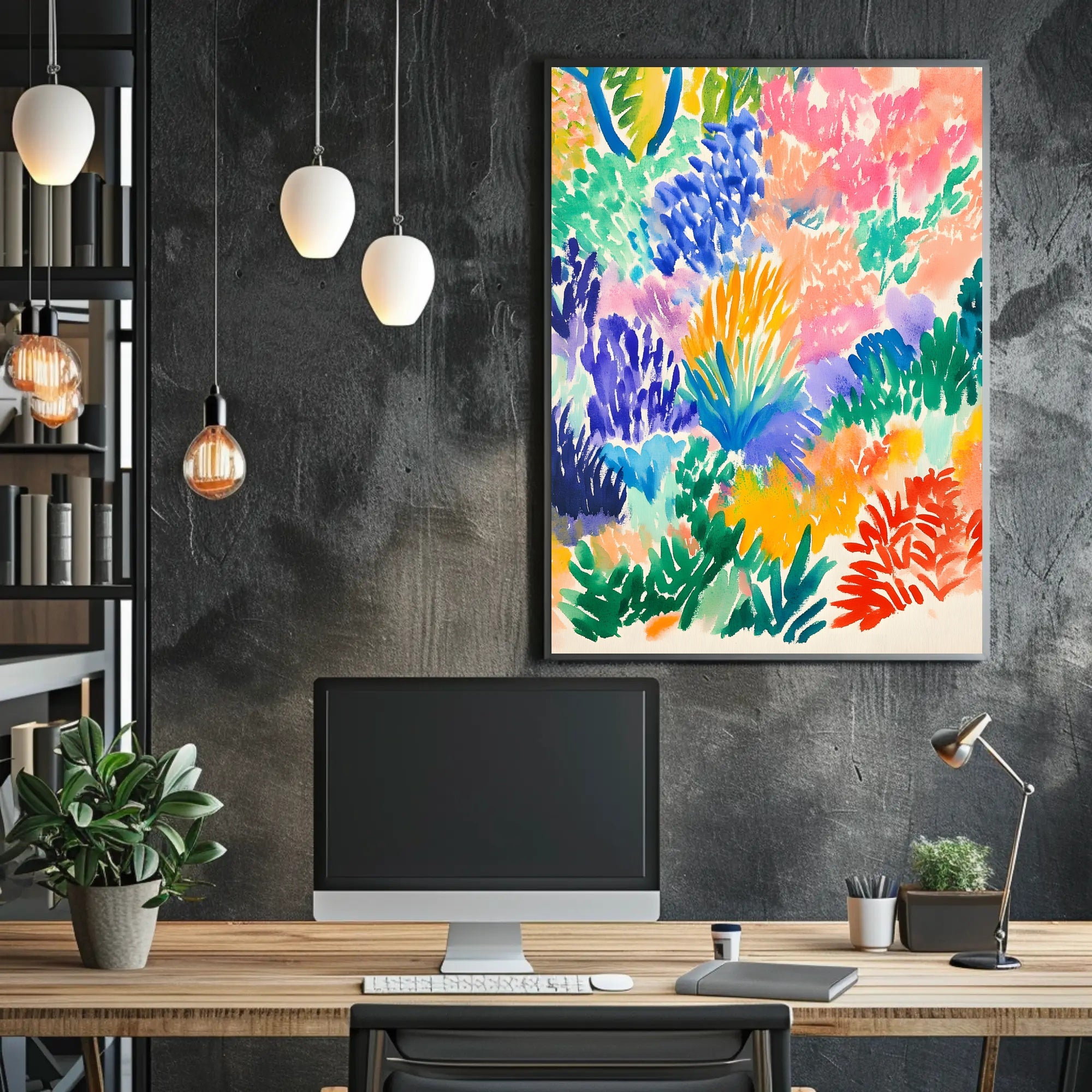 Vibrant Abstract Garden Scene Modern Art Poster