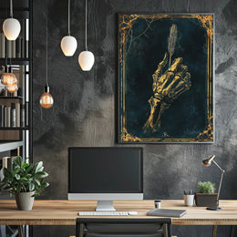 Skeletal Hand Feather Quill Artistic Gothic Style Poster