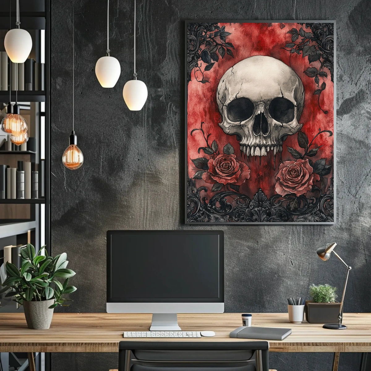 Skull and Roses Art Print Abstract Poster