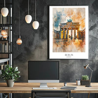 Brandenburg Gate Watercolor Art in Berlin Urban Cityscape Poster PosterGoat