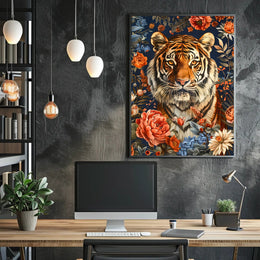 Majestic Tiger Wall Art Amidst Blossoms