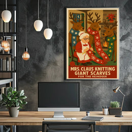 Mrs. Claus Knitting Giant Scarves Poster