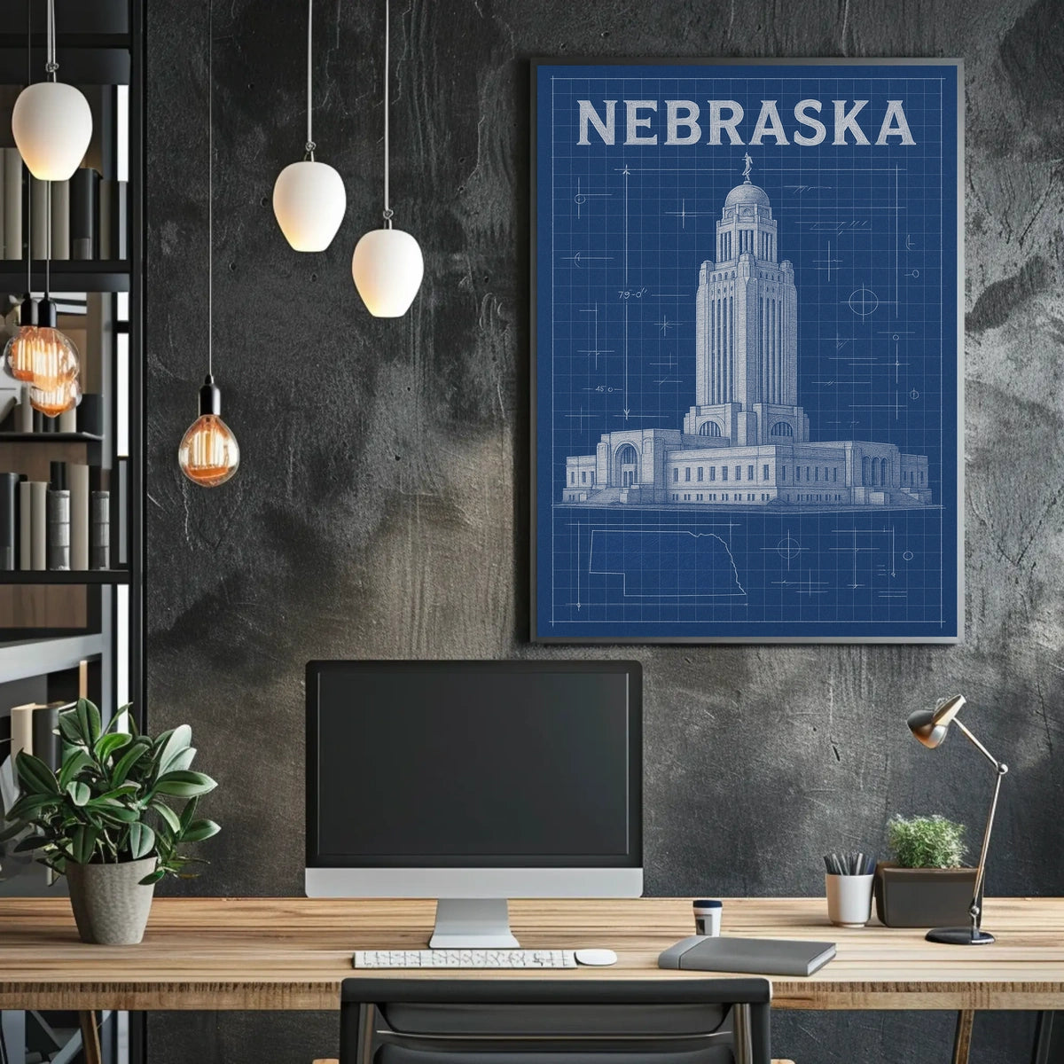 Nebraska State Capitol Blueprint Poster