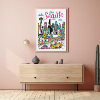 Seattle Washington Skyline Space Needle Travel Poster