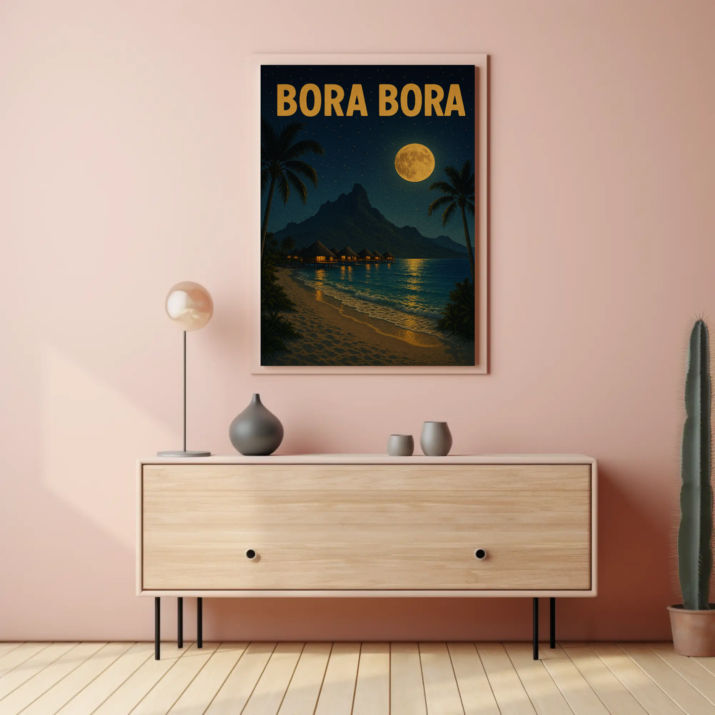 Bora Bora Moonlit Beach Paradise Travel Poster