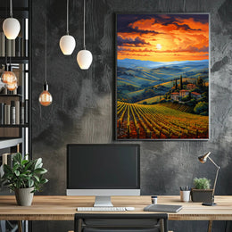 Sunset Over Tuscan Vineyards Poster