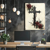 Gothic Cross with Roses Art Print Poster