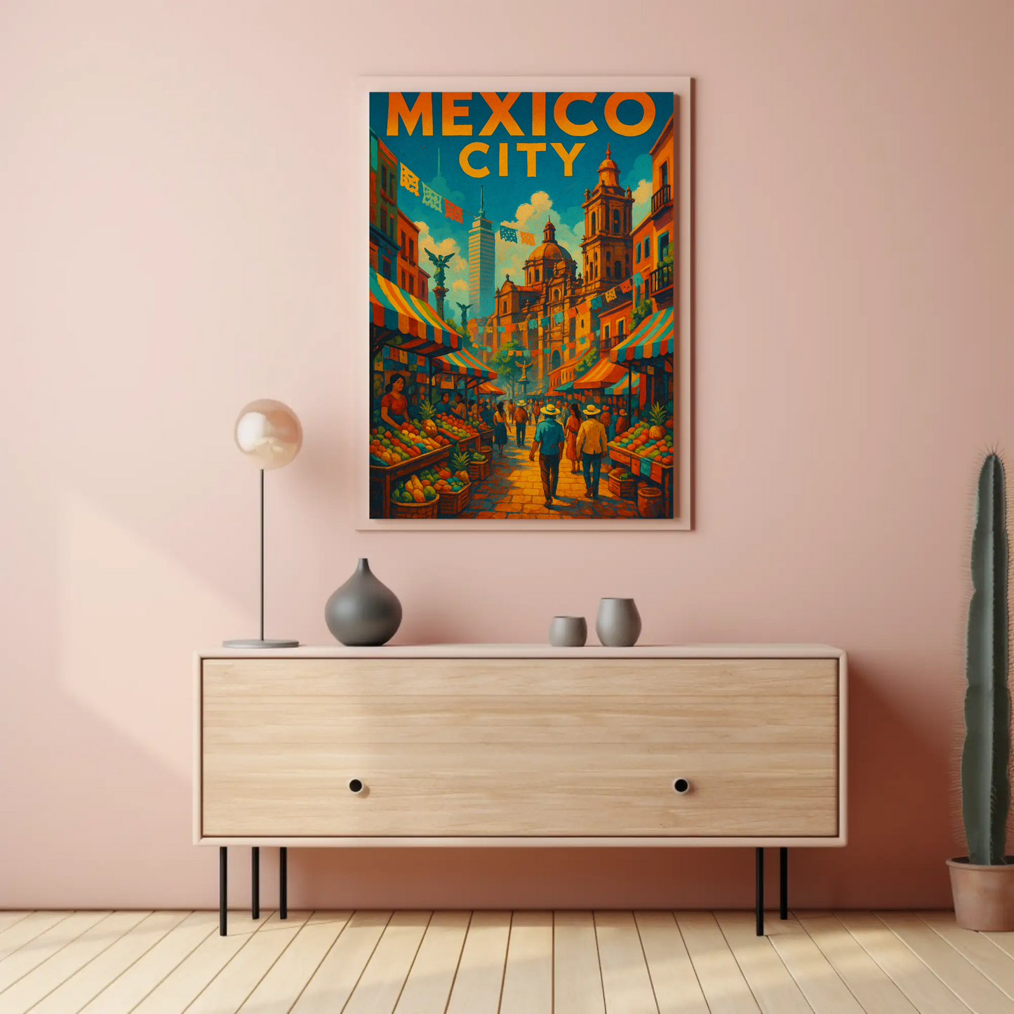 Mexico City Street Market Travel Poster