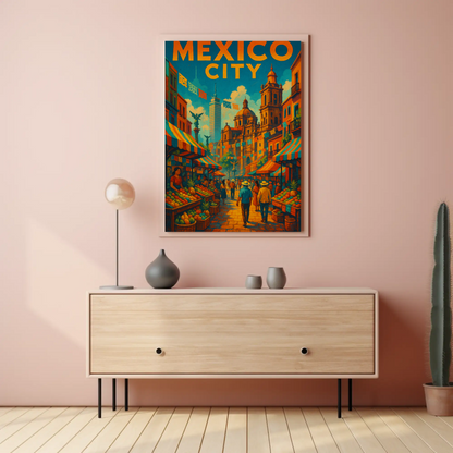 Mexico City Street Market Travel Poster