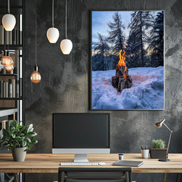 Winter Campfire In The Woods Poster