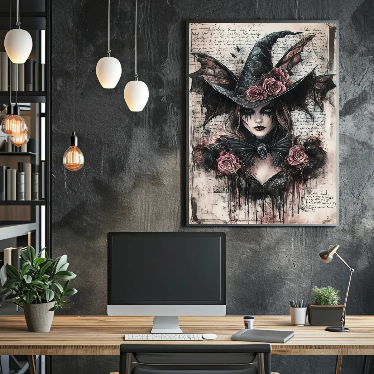 Mystical Witch in Gothic Roses Art Poster