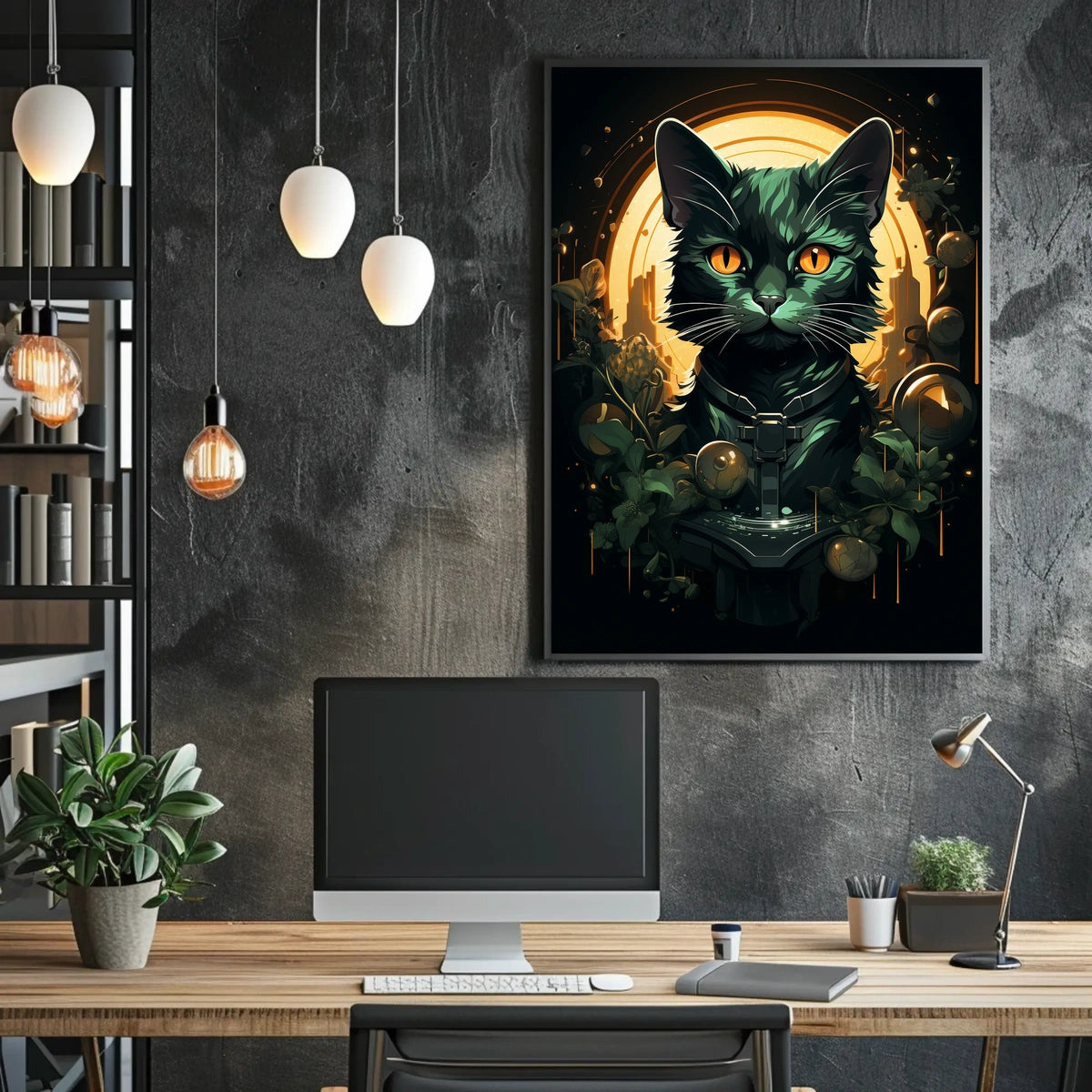 Majestic Black Cat Mystical Art Poster Decor