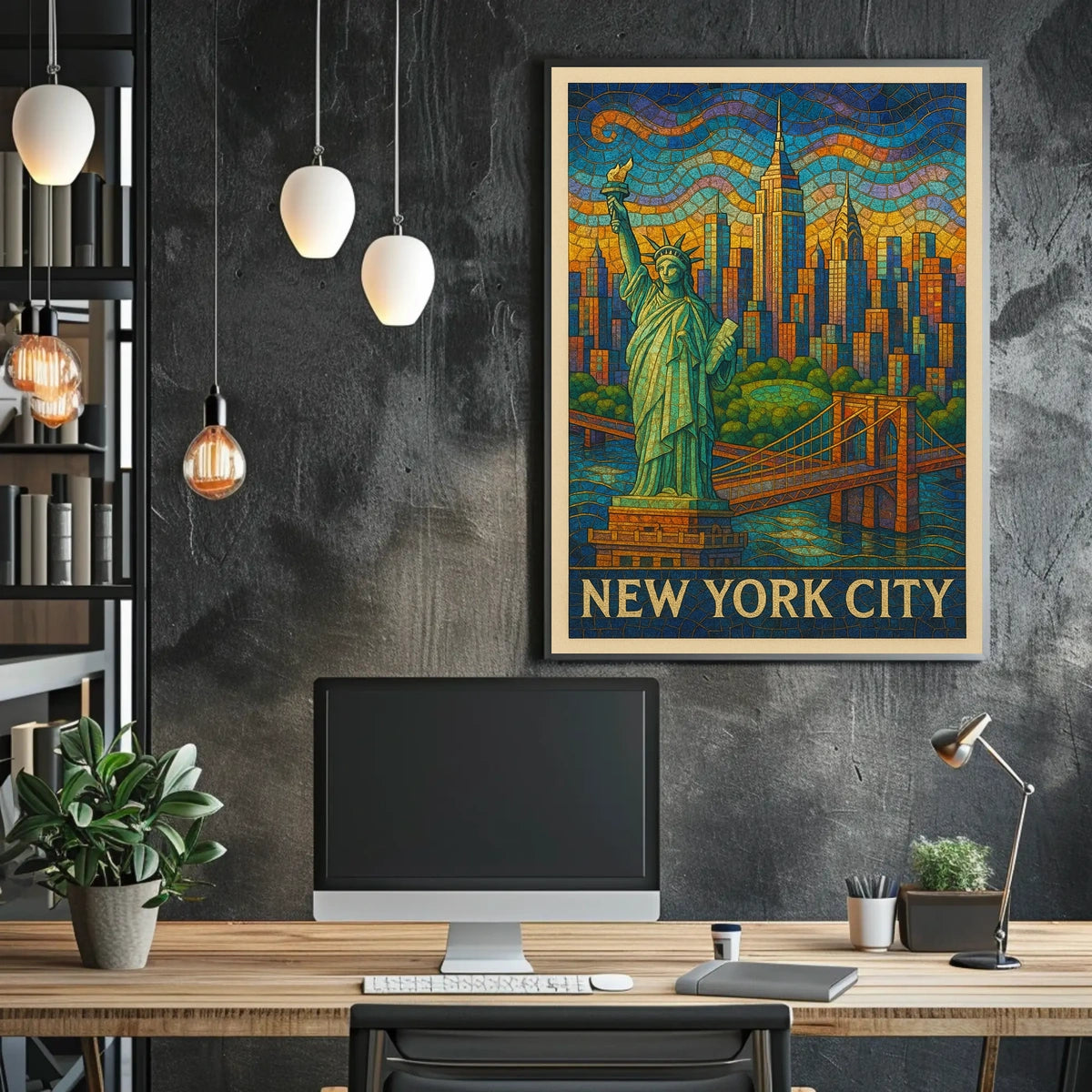 New York City Mosaic Poster Vibrant Colors for Home Decor
