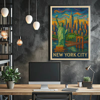 New York City Mosaic Poster Vibrant Colors for Home Decor