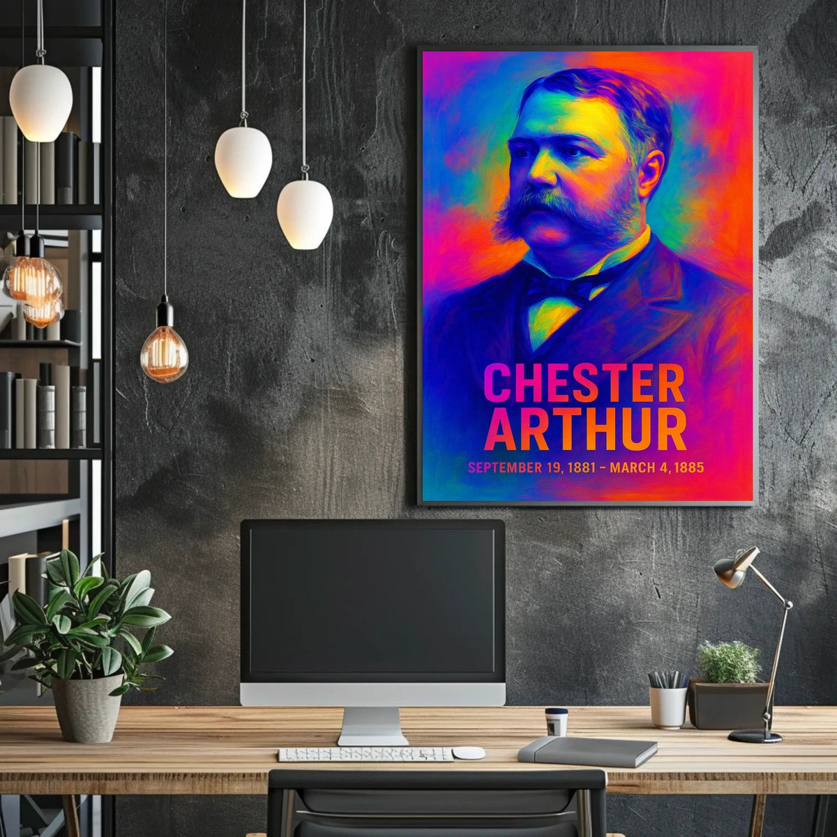 Chester A. Arthur 21st President of the United States Neon Gradient Overlay Poster