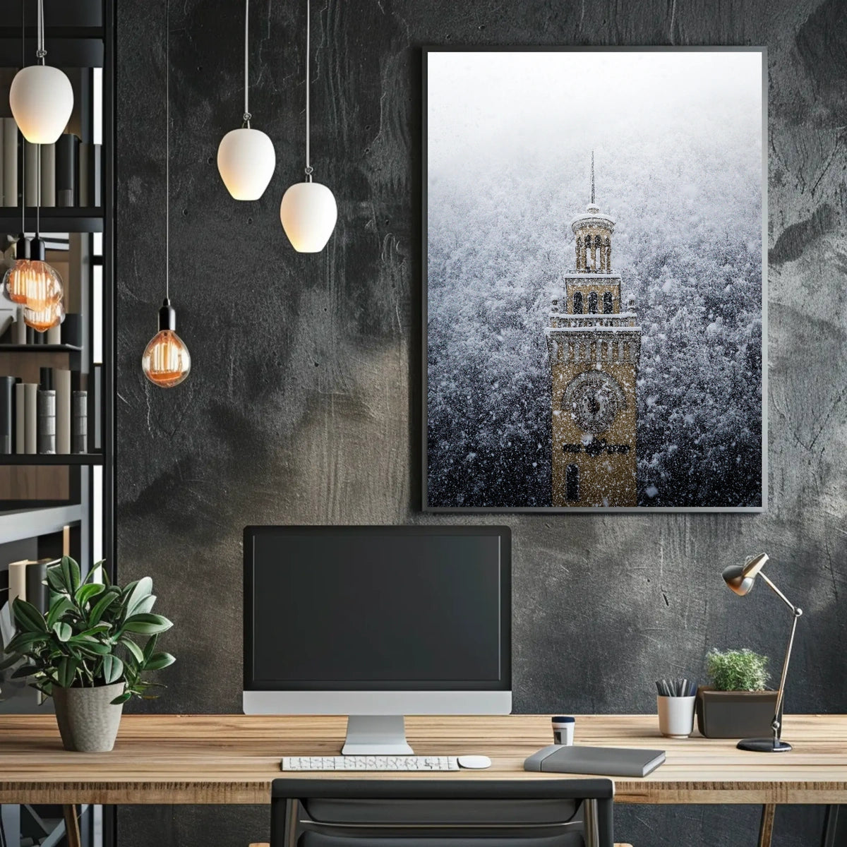 Snow-Covered Clock Tower Poster
