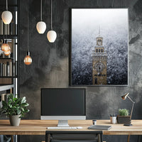 Snow-Covered Clock Tower Poster