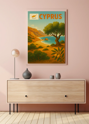 Vintage Cyprus Coastal Landscape Art Travel Poster