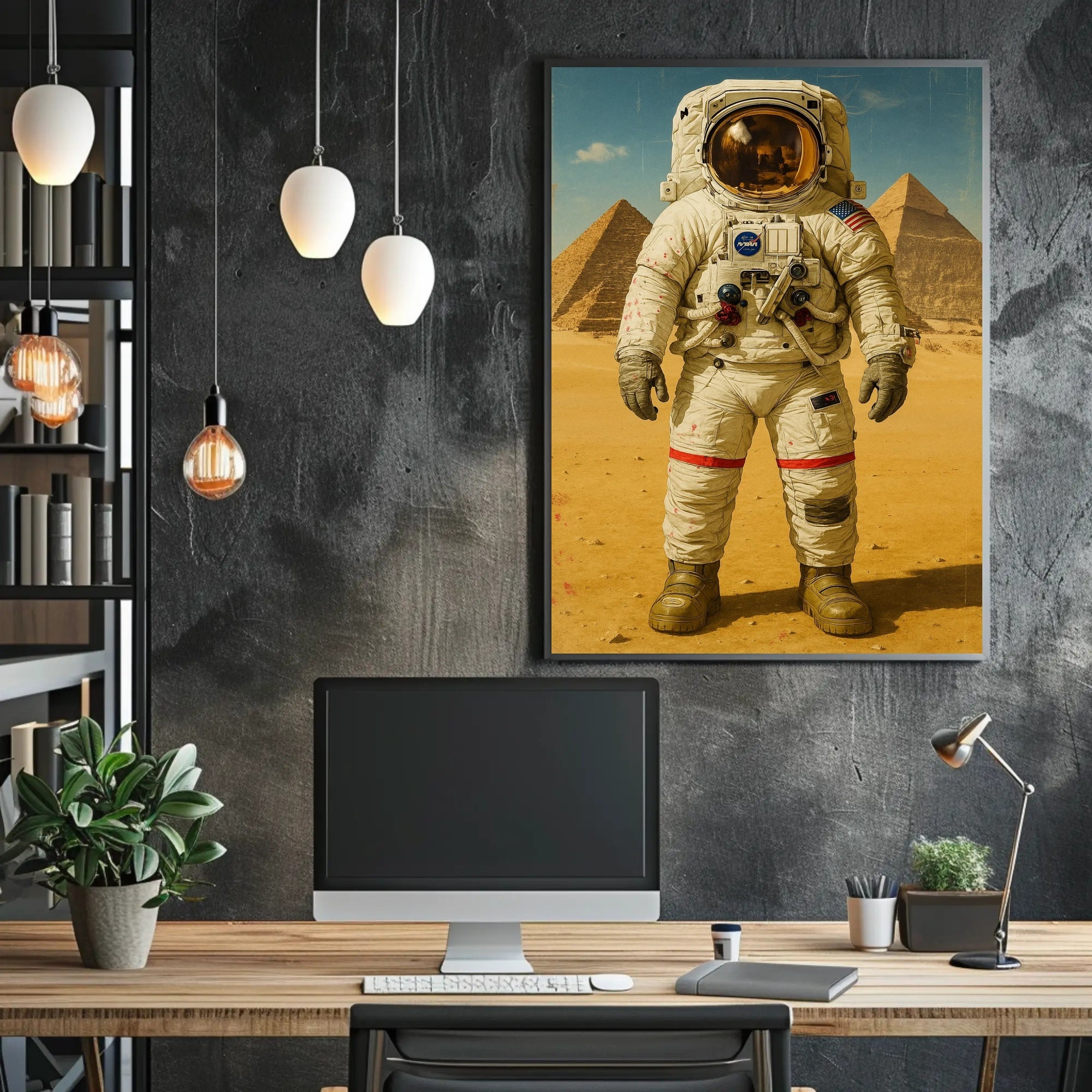 Astronaut at Pyramids Futuristic Sci-Fi Poster
