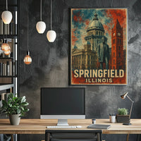 Springfield Illinois Vintage Landmarks Travel Architecture Cultural Heritage Folk Art Poster