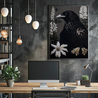 Raven Surrounded by Flowers Animal Poster PosterGoat