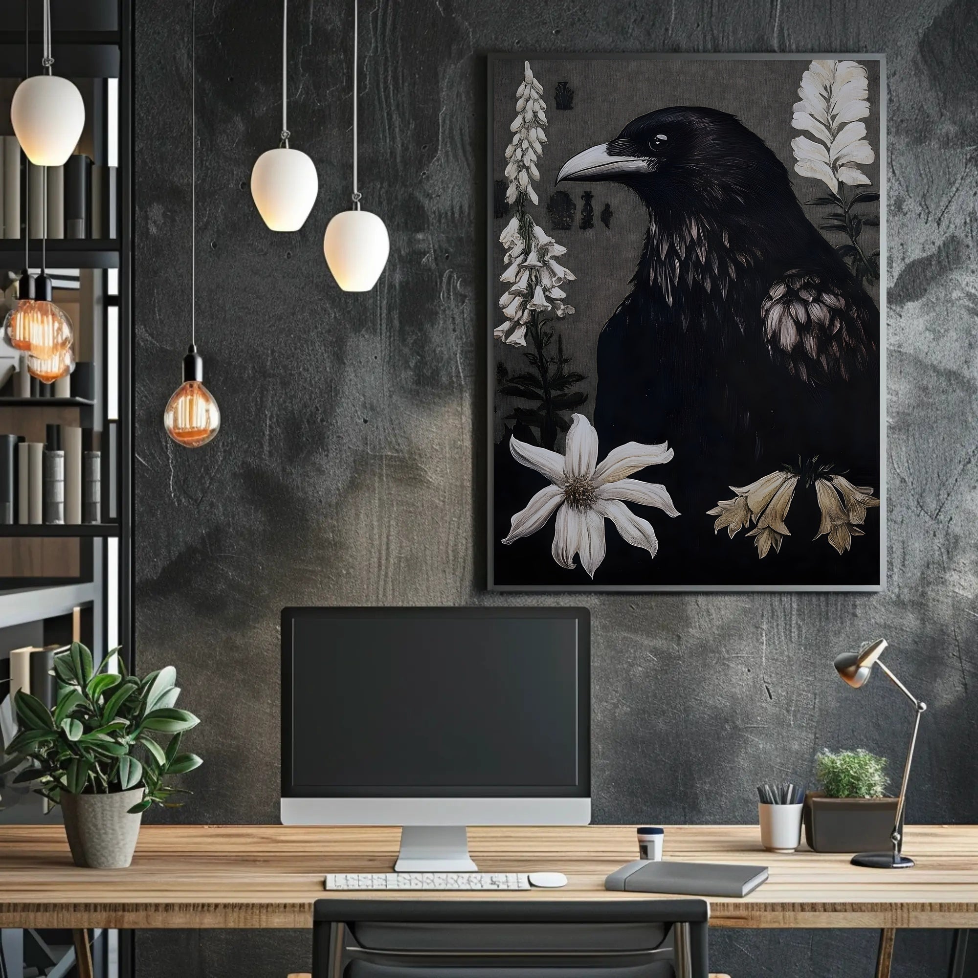 Raven Surrounded by Flowers Animal Poster PosterGoat