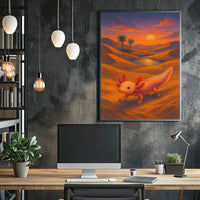Axolotl In The Desert Sunset Poster