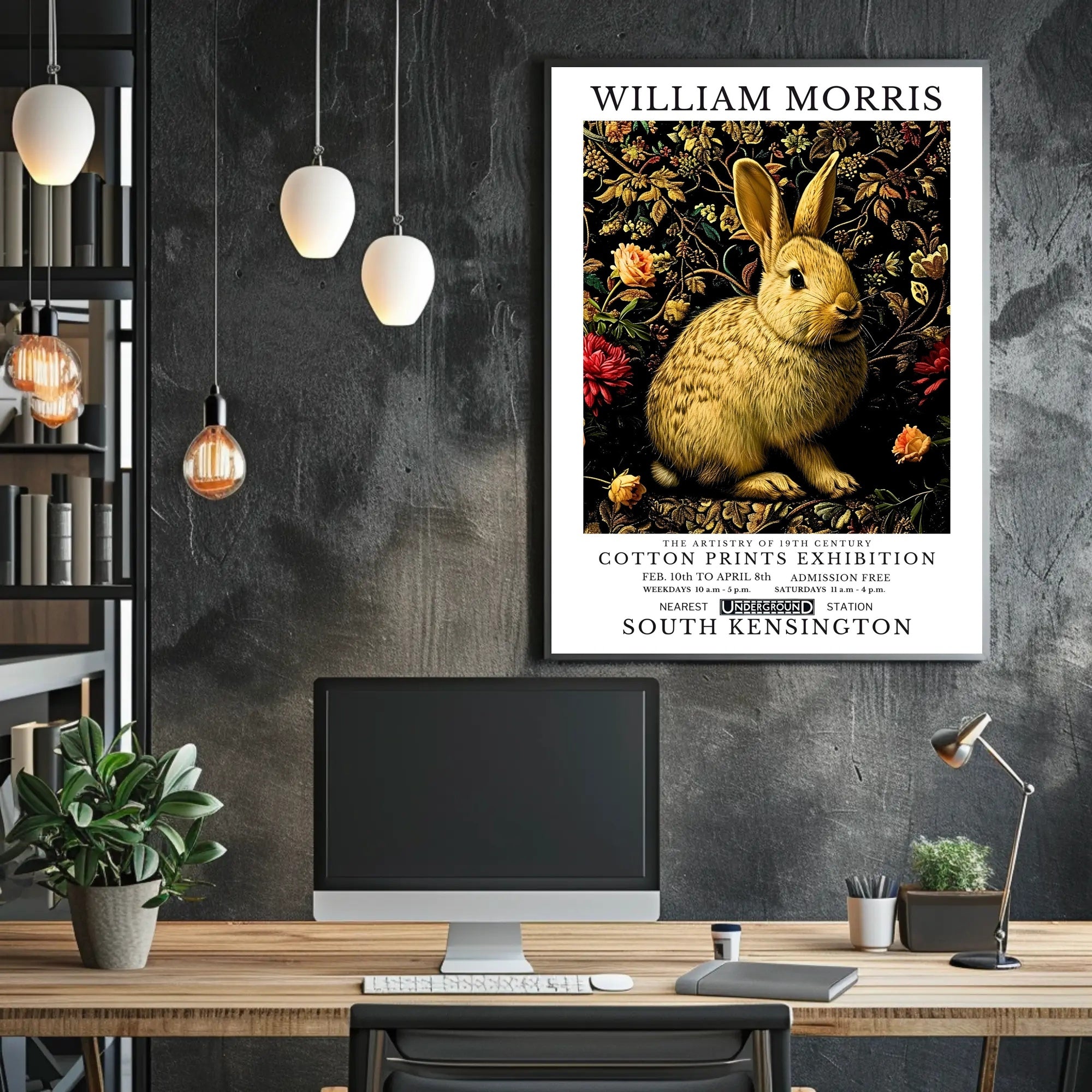 Vintage Rabbit with Floral Pattern Artistic Poster