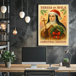 Festive Nun Artistic Poster with Christmas and Religious Elements