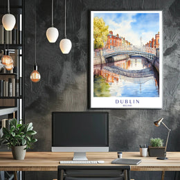 Dublin's Iconic Bridge Over River: Urban or Cityscape Poster PosterGoat