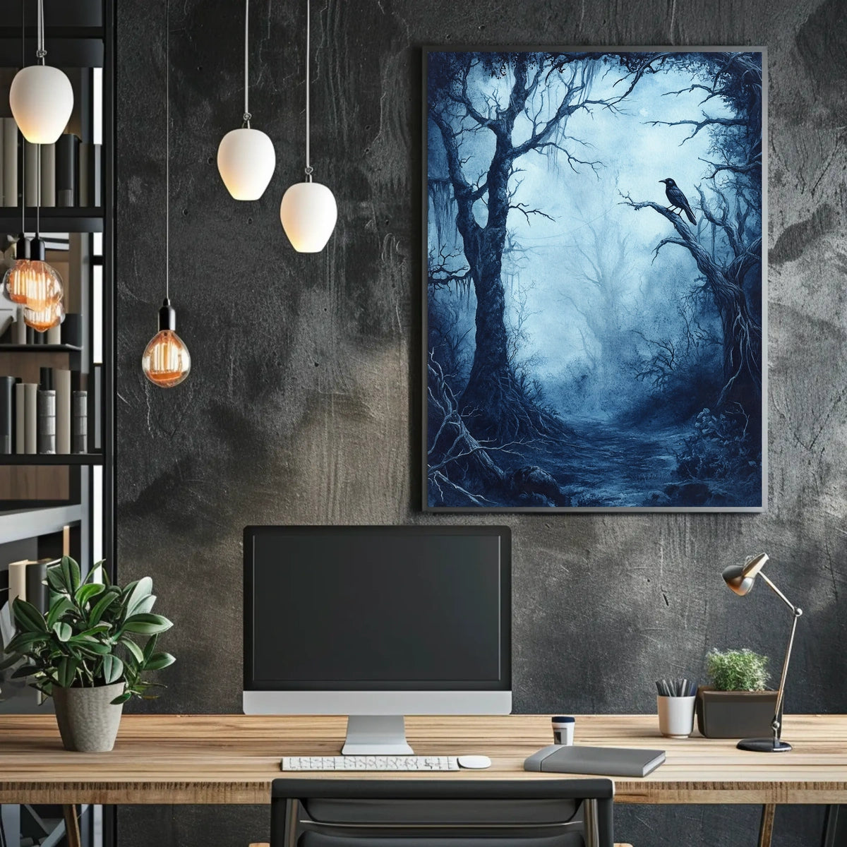 Eerie Dark Forest Scene Artistic Poster