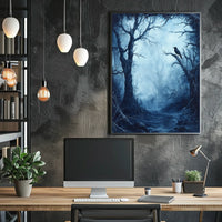 Eerie Dark Forest Scene Artistic Poster