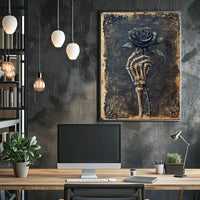 Skeletal Hand with Rose: Abstract, Artistic, or Pop Culture Poster