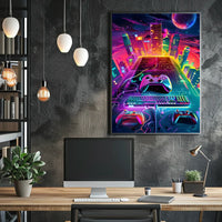 Neon Gaming Cityscape Poster