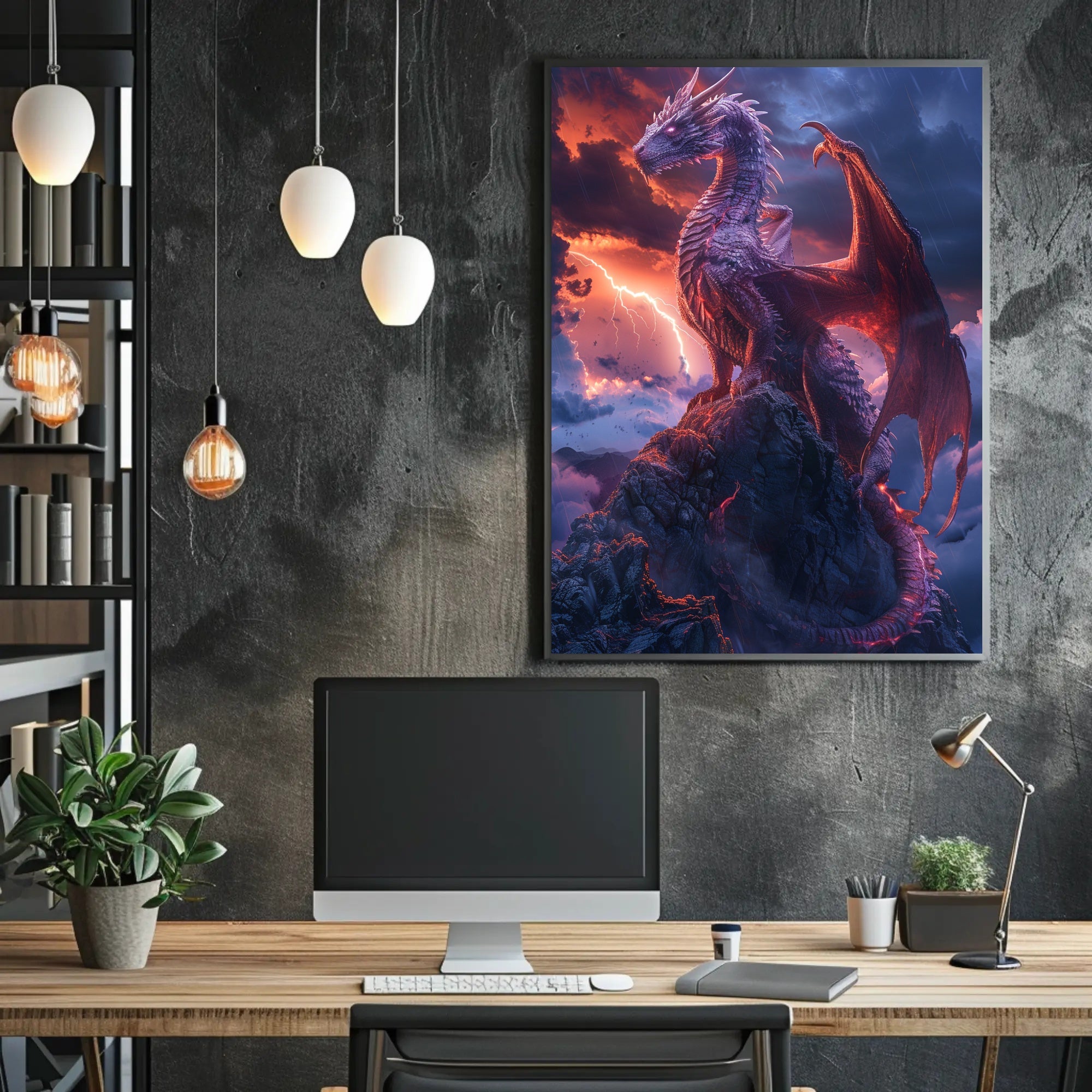 Majestic Dragon Over Stormy Peak Fantasy or Mythology Poster PosterGoat