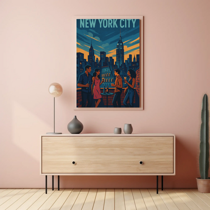 New York Rooftop Party City Skyline View Poster
