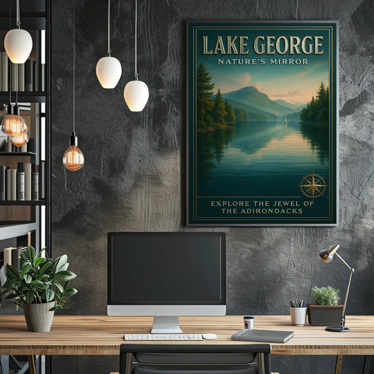 Lake George Adirondack Vista Poster Vintage Travel Wall Art