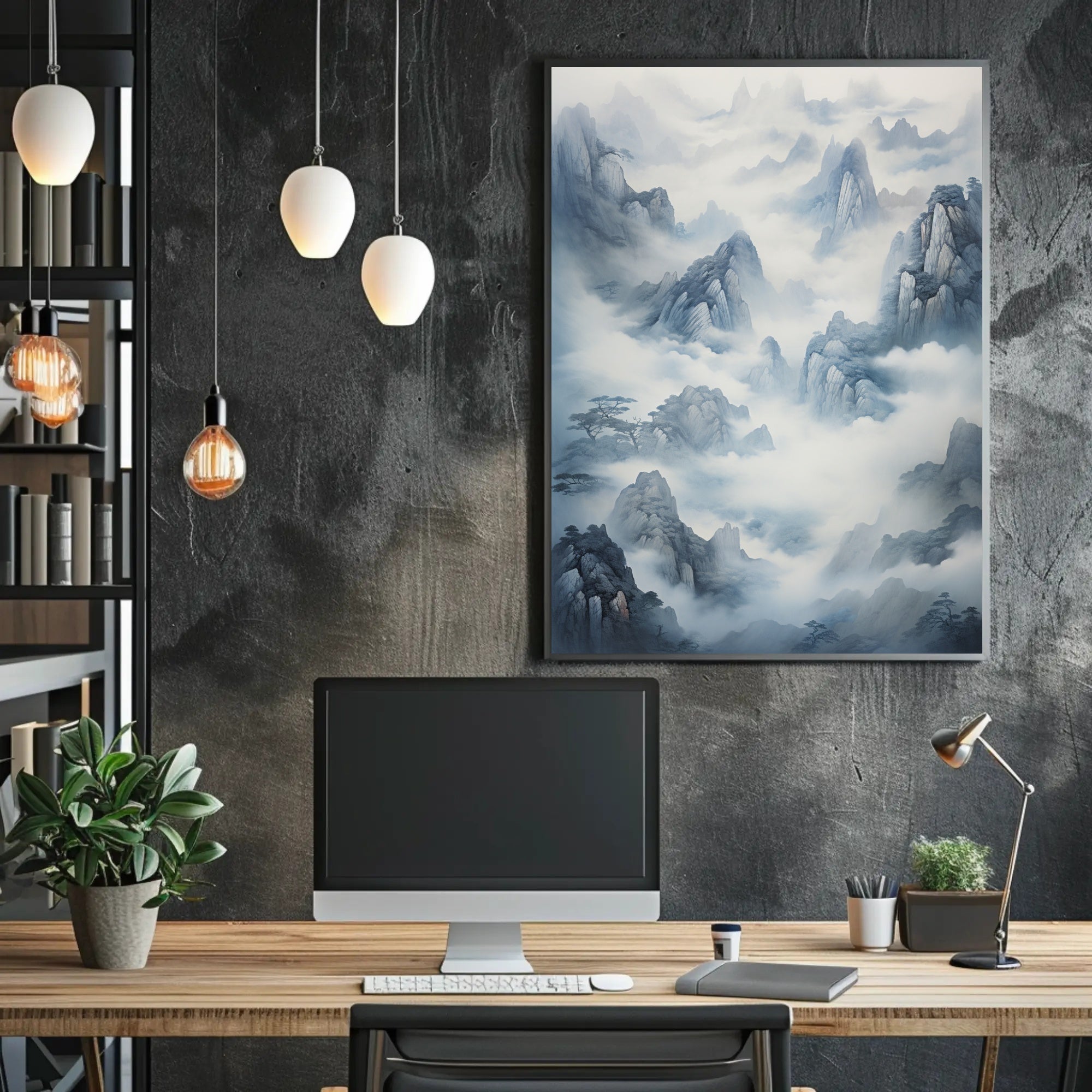Tranquil Misty Mountains East Asian-Inspired Artistic Poster